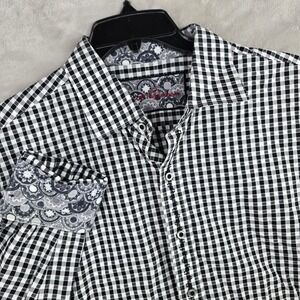 Robert Graham Mens XL Classic Fit Black White Gingham Checkered Shirt Flip Cuffs
